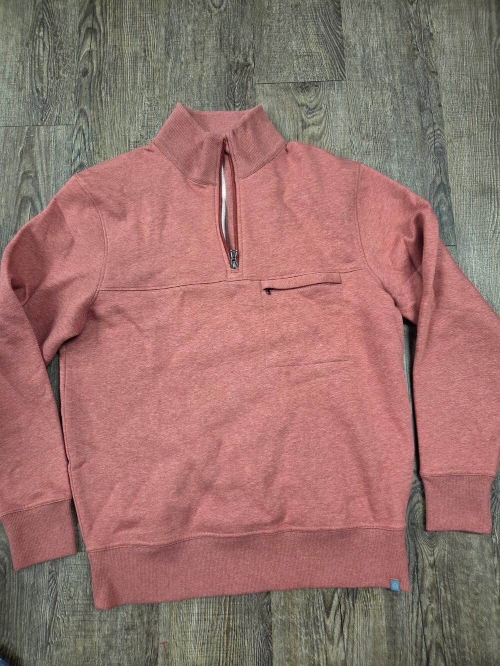 Tasc Performance Pullover Quarter Zip Organic Cotton Sweatshirt Red/Orange Med
